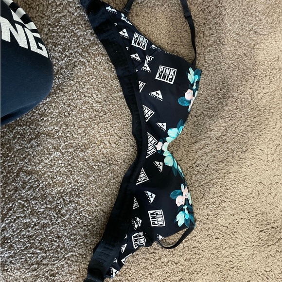 PINK Victoria's Secret Black and Blue Floral Bra - Picture 1 of 2